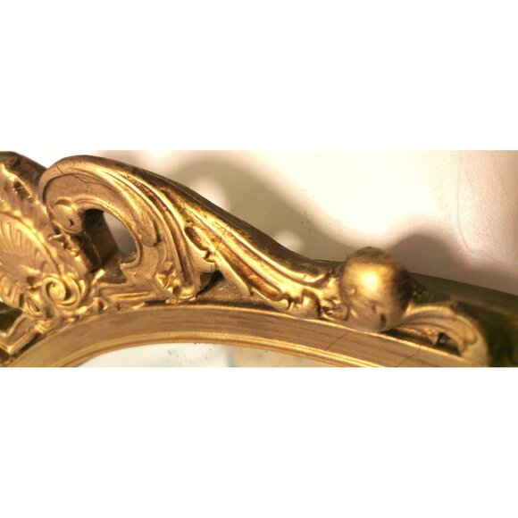 Vintage Italian Gilded Wood Oval Wall Mirror Ornate Rococo Shell - Picture 8 of 10